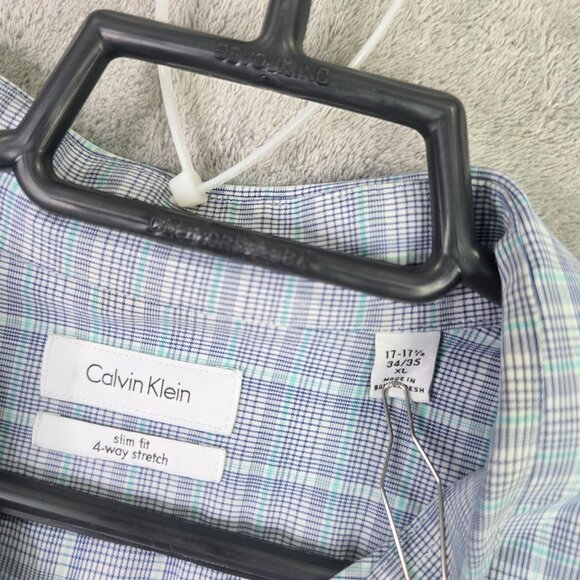Mens Calvin Klein Slim Fit 4-Way Stretch Plaid Shirt Button Up Size 17-17.5 - Picture 2 of 9